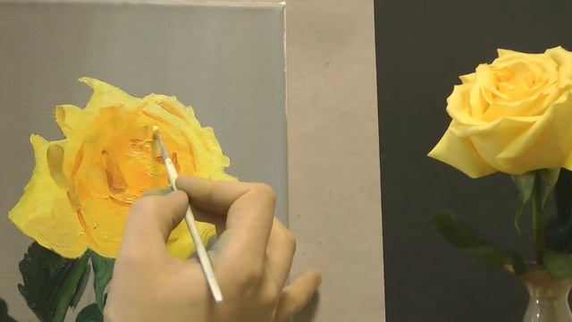 Желтая роза маслом поэтапно. Цветы маслом для начинающих смотреть онлайн