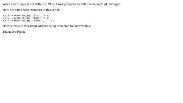Databases: Execute a script with SQLPlus containing html entity mappings смотреть онлайн