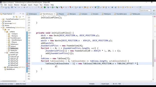 7 Java Swing Solitaire. Tableau Piles pt1 смотреть онлайн