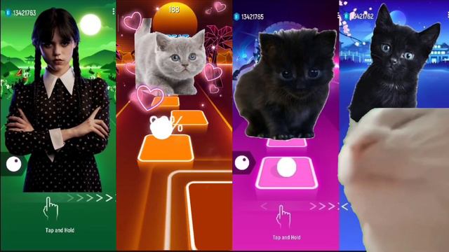 Wednesday Addams VS Cute Cats | Lady Gaga - Bloody Mary | Bongo Cat | Tiles Hop EDM Rush смотреть онлайн
