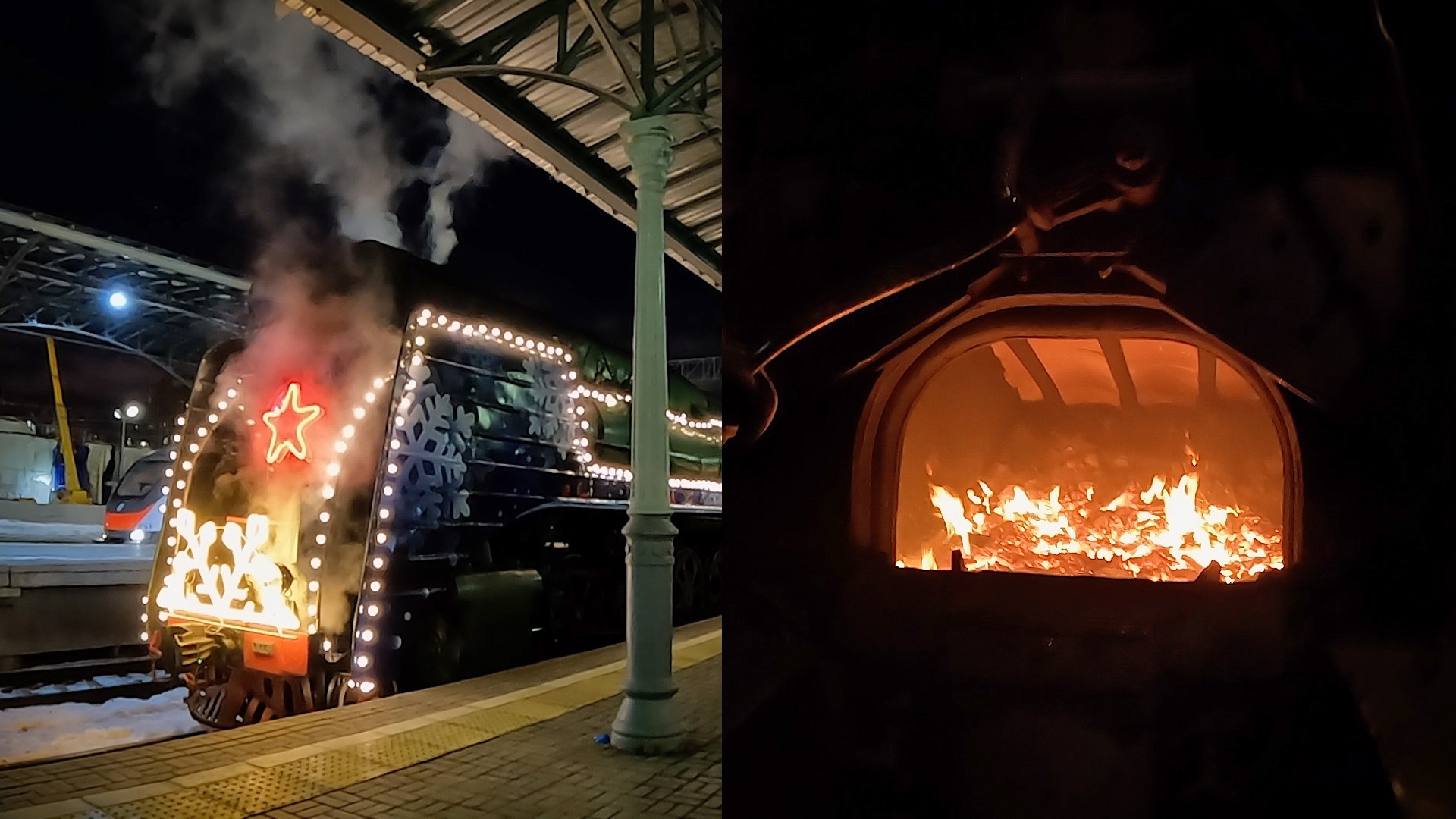 Поезд Деда Мороза 2022-23 • Паровоз П36 снаружи и внутри / Видео про поезда смотреть онлайн