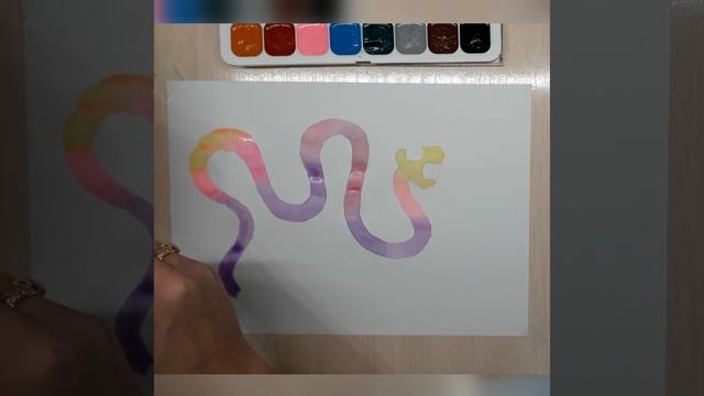 #скетч Рисуем акварелью змейку. Как нарисовать змею. Уроки рисования для детей. смотреть онлайн