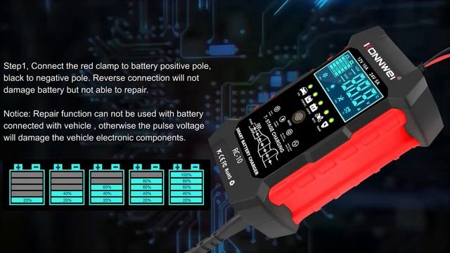 KONNWEI RC-10 12V 10 A 24V 5A Car Battery Charger смотреть онлайн