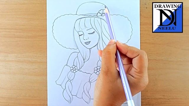 How to draw a Girl wearing big hat -Easy drawing || Pencil sketch for beginner || Easy drawing смотреть онлайн