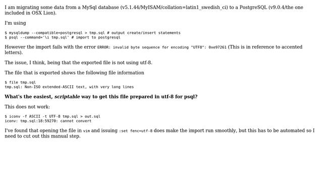 How can I get a mysqldump file encoded in utf-8 for psql? смотреть онлайн