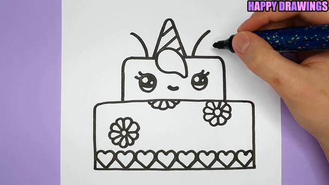 How to Draw a Cute Unicorn Cake - Happy Drawings Unicorn - By Rizzo Chris смотреть онлайн