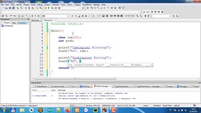 C dasturlash tili 5-video dars (scanf) смотреть онлайн