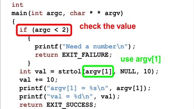 Example using argc and argv in a C Program смотреть онлайн