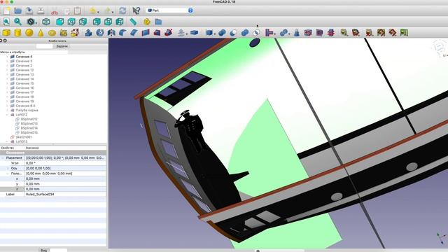 FreeCad | проектирование яхты Олимпия | Палуба в каюте капитана смотреть онлайн
