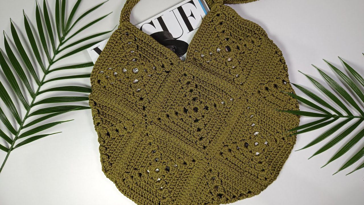 Стильная сумка из квадратных мотивов крючком из полиэфирного шнура ♥️ смотреть онлайн