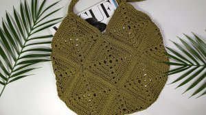 Стильная сумка из квадратных мотивов крючком из полиэфирного шнура ♥️