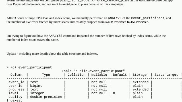 Dba: Why did the number of live rows fetched by index scans drop after table ANALYZE? смотреть онлайн