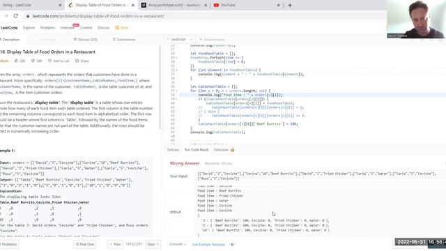 1418. Display Table of Food Orders in a Restaurant - Javascript - Time: O(n) Space: O(n) - Leetcode смотреть онлайн