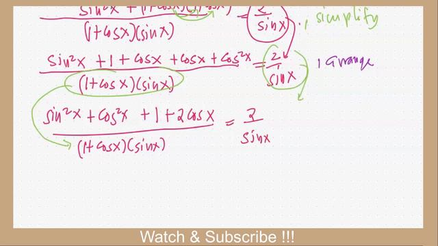 Proving Trigonometric Identities (sinx/1+cosx) + (1+cosx)/sinx  = 2/sinx