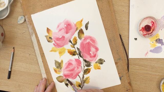 How to Paint Watercolor Roses - Loose Impressionistic Romantic Antique Style Rose Realtime Tutorial смотреть онлайн