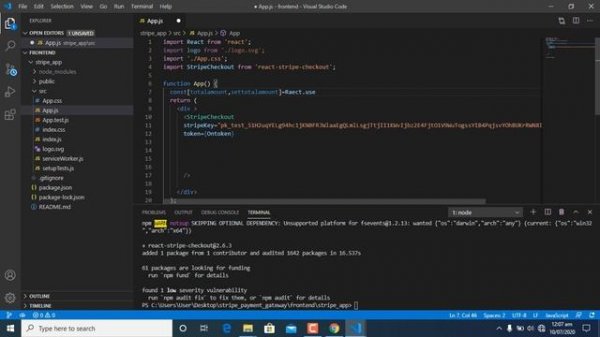 Stripe Payment Integration in React,Node Js and Express Js