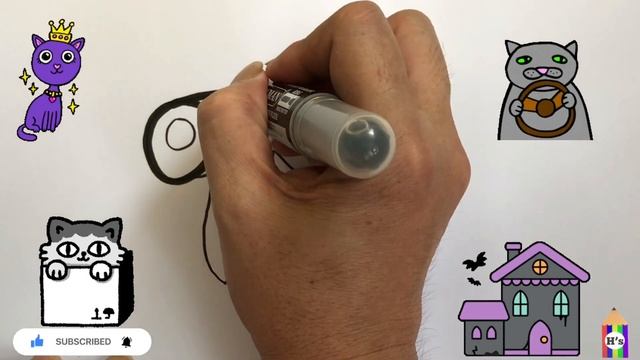 How To Draw a Cute Black Cat | Рисуем милого черного кота для детей смотреть онлайн