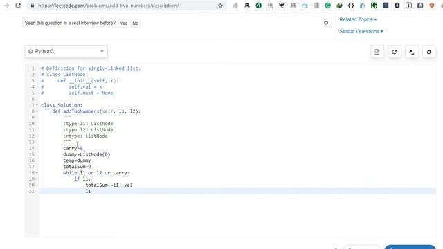 2. Add two numbers(LeetCode) Solution смотреть онлайн