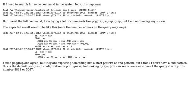 Unix & Linux: How do I grep a multi-line postgresql log? смотреть онлайн