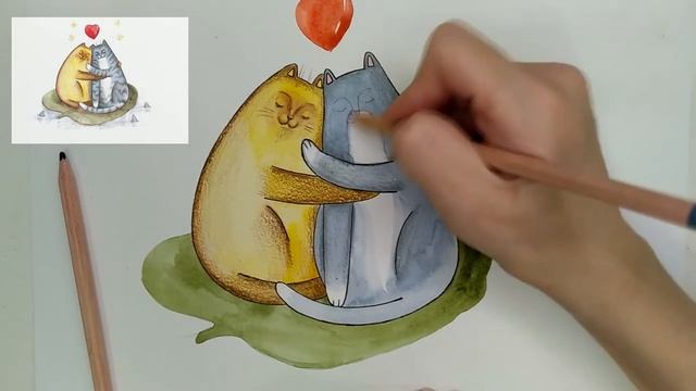 Как нарисовать кошку | Парочка на пруду #милыекотики #рисуемкотов #любовь #деньвалентина смотреть онлайн