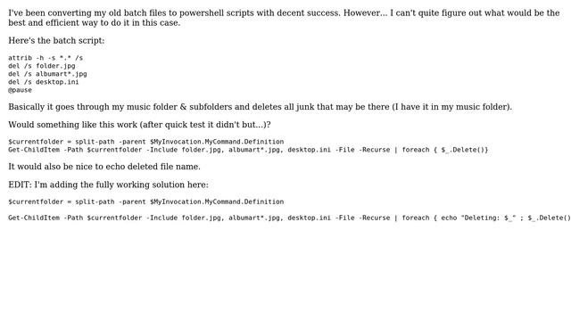 Recursively delete files that match file name (PowerShell script) смотреть онлайн