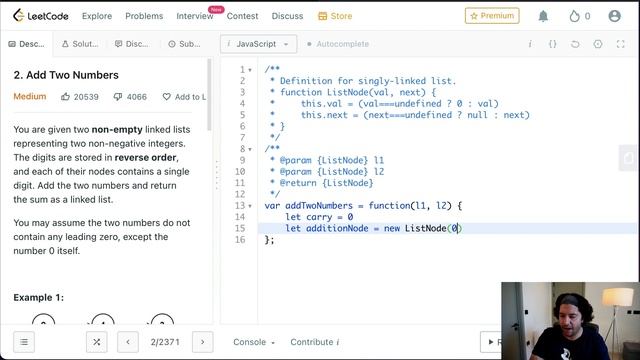 Add Two Numbers | Leetcode 2 | JS смотреть онлайн