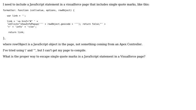 Salesforce: visualforce: how to escape single-quotes in Javascript (2 Solutions!!) смотреть онлайн