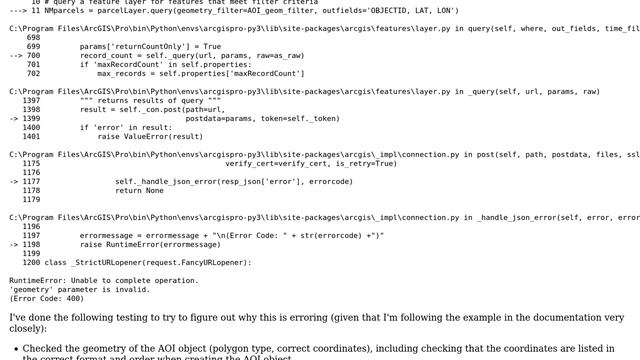 ArcGIS API for Python geometric filter of feature layer producing Runtime Error: 'geometry... смотреть онлайн