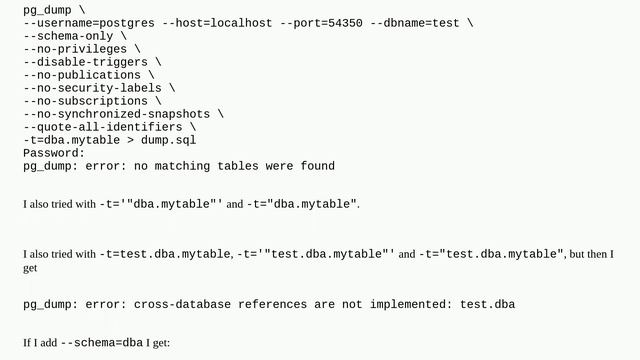 pg_dump: error: no matching tables were found смотреть онлайн