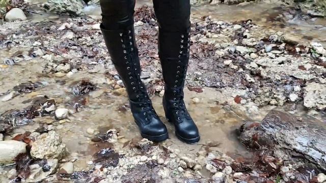 Leather Lace Up Boots Wet