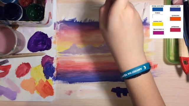 Закат на озере||Гуашь|| смотреть онлайн