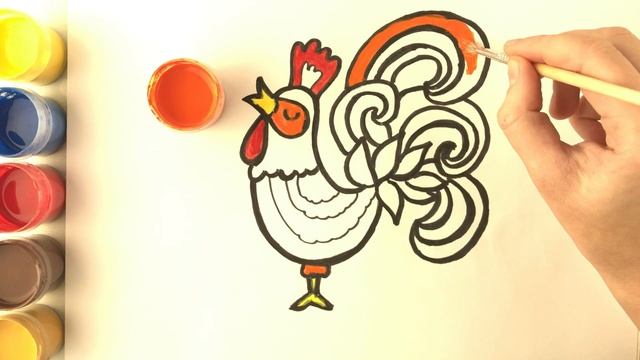 РИСУЕМ ПЕТУХА / РАСКРАСКИ ДЛЯ ДЕТЕЙ / COCK DRAWING AND COLORING FOR KIDS смотреть онлайн