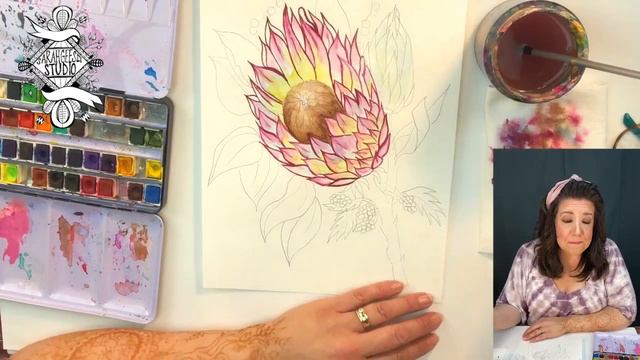 Protea Flower (sugarbushes) Live Watercolor Paint Along, Flower Week!