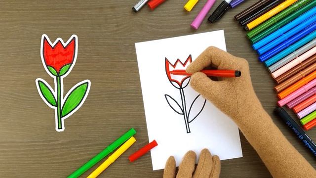 Хэй Хэй Школа ТЮЛЬПАН (Как просто и быстро нарисовать цветочек тюльпан Рисование для детей) смотреть онлайн