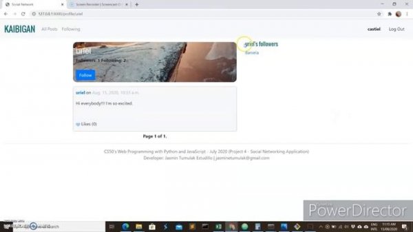 Harvard's CS50 Web Programming with Python and JavaScript Project (Social Networking Application)