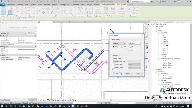 Hướng dẫn sử dụng Revit MEP 2019 | Bài 28: Tính toán kích thước đường ống theo lưu lượng dòng khí смотреть онлайн