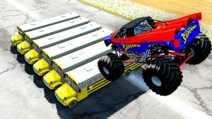 Монстер Траки Прыгают на Автобусы - И проходят Тяжёлый скилл тест - И Разбиваются - Beamng Drive