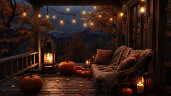 Cozy Autumn Porch Ambience 🌧️ 🎃   Autumn Rain for a Cozy Ambience   CottageCore Ambience