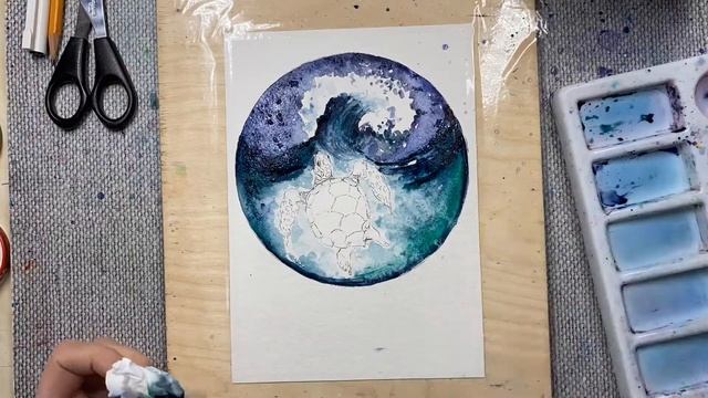 Как нарисовать черепаху в море. Рисую черепаху акварелью. Скетчинг для новичков. смотреть онлайн