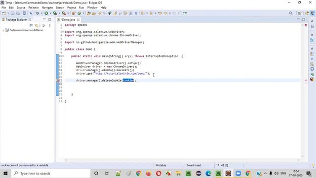 deleteCookie() Command - Selenium WebDriver смотреть онлайн
