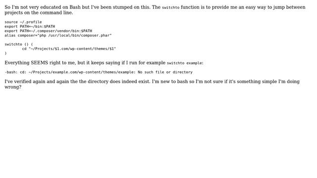 No such file or directory when running cd in bash function with path that is indeed correct смотреть онлайн