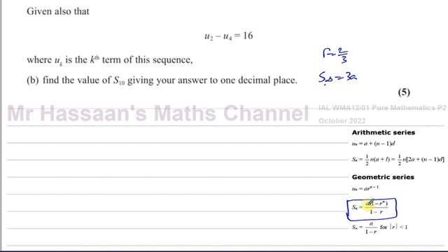 WMA12/01, IAL, (Edexcel), P2, October 2022, Q8, Series & Sequences, Geometric Series, Infinity смотреть онлайн
