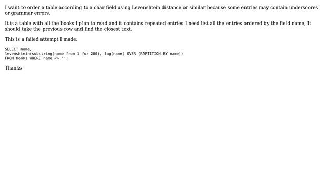 How to order by Levenshtein distance? смотреть онлайн