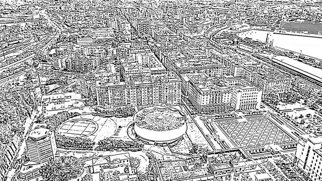 Sketch doodle style. La Spezia, Italy. Cathedral of Christ the King. City view, Aerial View, Point смотреть онлайн