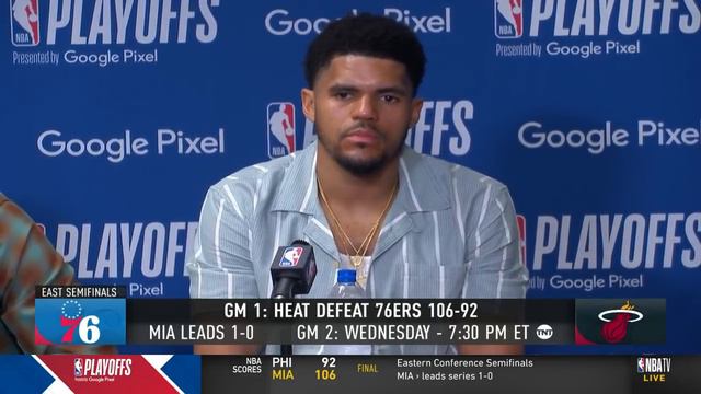 James Harden & Tobias Harris Postgame Interview - Game 1 - 76ers vs Heat | 2022 NBA Playoffs смотреть онлайн