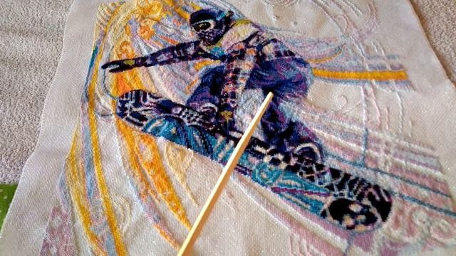 Вышивка крестиком. Сноубордист. Риолис 1414. Готовая работа. смотреть онлайн