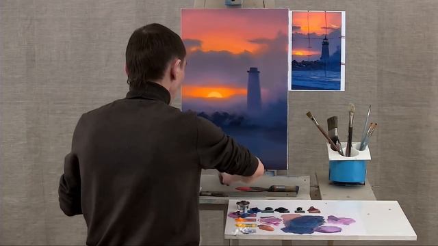 Открытый вебинар "Уолтонский маяк" | Школа морского пейзажа Дмитрия Розы | Картина маслом просто смотреть онлайн