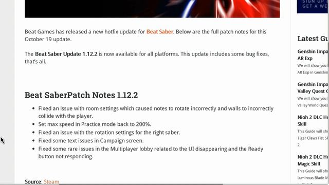 Beat Saber Update Version 1.12.2 Patch Notes смотреть онлайн