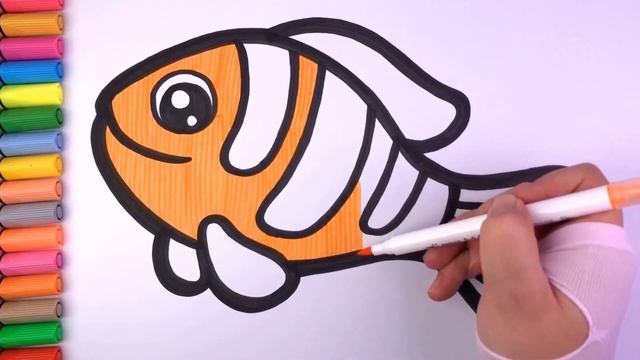 How to draw cute fish and color for kids|| как рисовать рыбу?/how to draw a fish easy Bolalar uchun смотреть онлайн