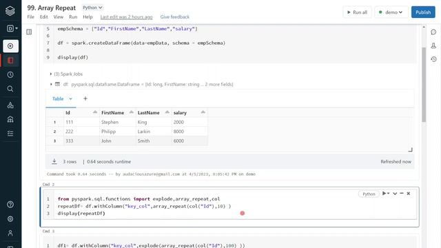 99. Databricks | Pyspark | Real Time Use Case: Generate Test Data - Array_Repeat() смотреть онлайн